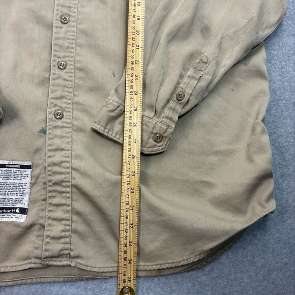 Carhartt FR Flame Resistant Button Up Work Shirt 3XL Tall Khaki Long Sleeve - Picture 5 of 8